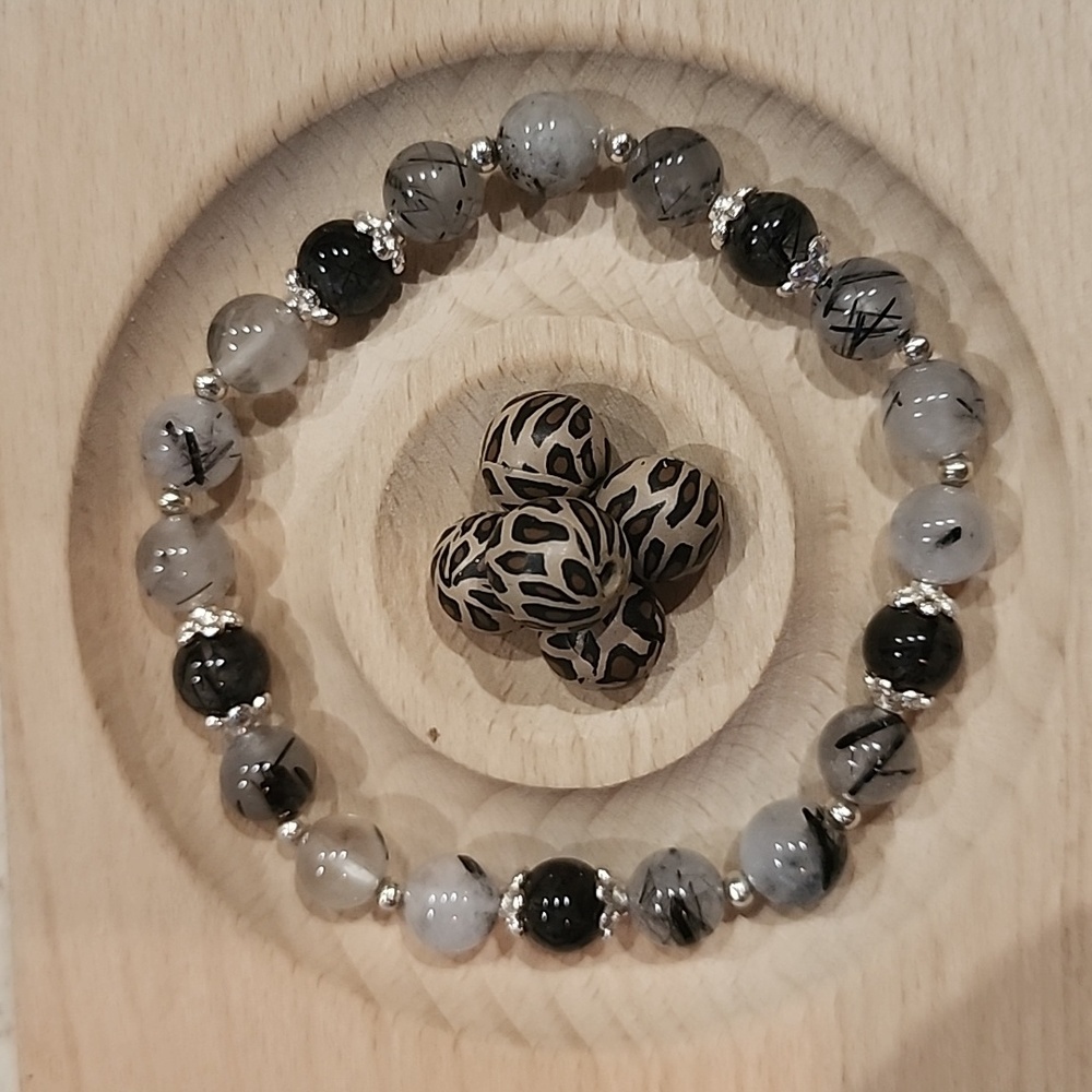 🔥 Natural Black Rutile Crystal Beads Bracelet 7.5 in
